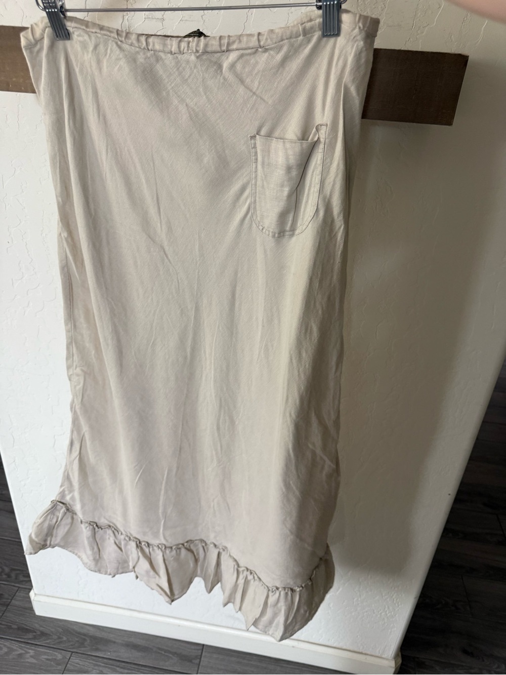 Eddie Bauer|Lagenlook Light Beige Ruffle-Hem Maxi Skirt-100% LINEN,MEDIUM•Beachy - Picture 7 of 14